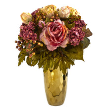 19" Artificial Peony Arrangement in Gold Vase - Low Maintenance, Life-Like & Vibrant Silk Flowers For Busy People.