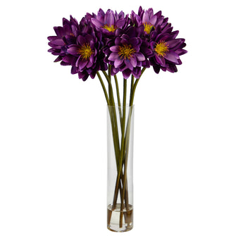 30" Artificial Lotus Arrangement in Cylinder Vase - Low Maintenance, Life-Like & Vibrant Silk Flowers For Busy People.