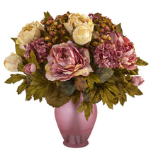 16" Artificial Peony Arrangement in Rose Colored Vase, Low Maintenance, Life-Like & Vibrant Silk Flowers For Busy People.