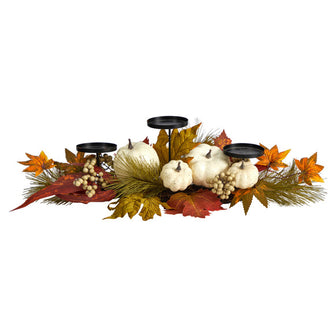 5" x 22" Artificial Fall Pumpkin & Maple Leaf Autumn Arrangement - Low Maintenance, Life-Like & Vibrant Silk Plants For Busy People.