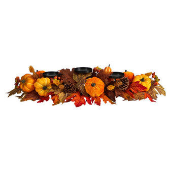 5" x 36" Artificial Autumn Maple Leaves, Pumpkin & Berries Arrangement - Low Maintenance, Life-Like & Vibrant Silk Plants For Busy People.