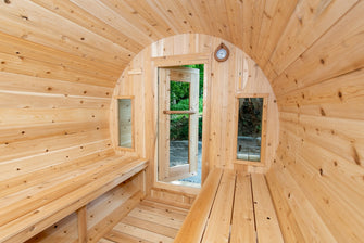 Dundalk CT Tranquility Barrel Sauna, Seats 6 - 8 People, Crafted In Canada From White Cedar