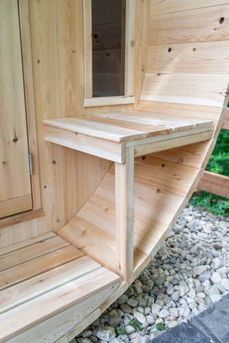 Dundalk CT Tranquility Barrel Sauna, Seats 6 - 8 People, Crafted In Canada From White Cedar