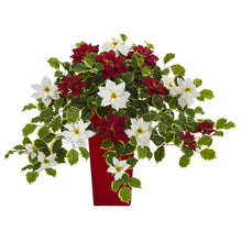 23" Artificial Poinsettia & Variegated Holly Plant in Planter (Real Touch) - Low Maintenance, Life-Like & Vibrant Silk Flowers For Busy People.