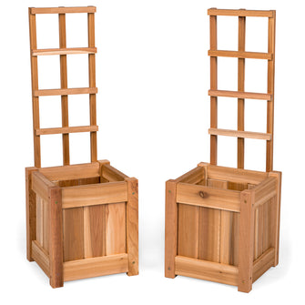 Cedar 12"W x 12"L x 24"H Set of 2 Planter Box's with Trellis - Handcrafted In Canada With Rot Resistant, Untreated, Western Red Cedar.