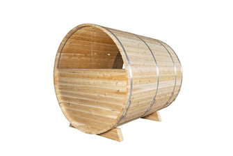 Dundalk Serenity MP Barrel Sauna, Made In Canada From White Cedar & Tempered Glass, Delivered Free.
