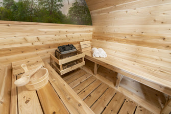 Dundalk Serenity MP Barrel Sauna, Made In Canada From White Cedar & Tempered Glass, Delivered Free.