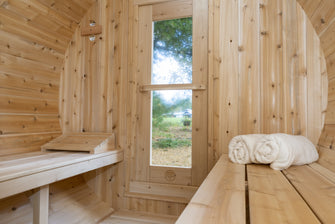 Dundalk CT Serenity Barrel Sauna, Hand Made In Canada From White Cedar & Delivered Free.