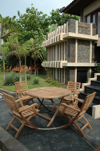 Teak 5-Piece Dining Set For Toast-Worthy Occasions, Everything Folds For Pragmatic Use Of Space, Delivered In 5/9 Working Days.