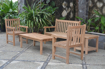Natural Teak Finish 5-Piece Conversation Set, Seats 4 People Comfortably, Arrives In 5 - 9 Working Days & Delivered Free.