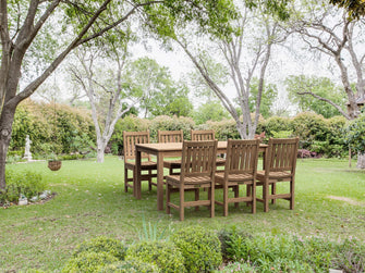 Masterfully Crated 7-Piece Dining Set In Teak, Arrives In 5-9 Days For Easy Assembly.