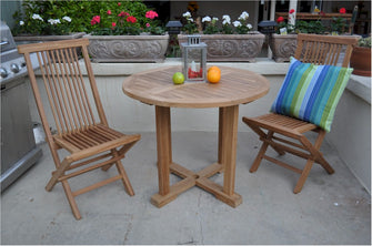 Solid Teak Montage Bristol 3-Piece Bistro Set, w/Folding Chairs, Delivered Free In 5 - 9 Working Days.