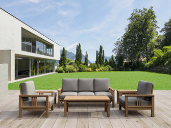 Teak 6-Piece Sofa Set Masterfully Crafted, A Fusion of Comfort & Aesthetics, Turns Your Patio Into "Staycation" Oasis.