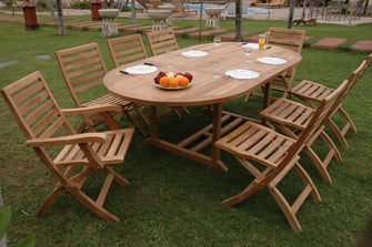 Solid Teak 9-Piece Dining Set, Seats 6 - 8 People, Perfect For Toast-Worthy Occasions With Friends & Family, Delivered Free.