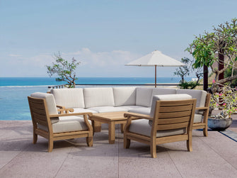 Tailored 8-Pieces Sectional Masterfully Crafted In Teak, Seats 6, Perfect For Toast-Worthy Occasions With Friends & Family.