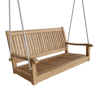 Del-Amo 48" Straight Swing Bench, 24 H x48 W x 26 D, Crafted From Premium Teak, Includes 25 Foot White Rope.