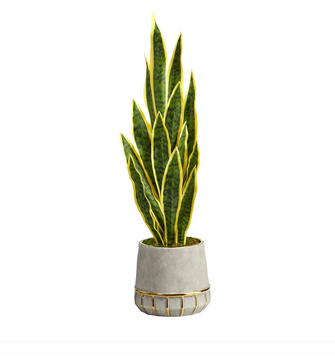 34" Sansevieria Artificial Plant in Stoneware Planter with Gold Trimming - Low Maintenance, Life-Like & Vibrant Silk Plants For Busy People.