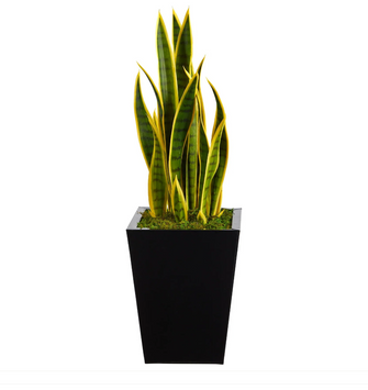 31" Artificial Sansevieria Plant in Black Metal Planter - Low Maintenance, Life-Like & Vibrant Silk Plants For Busy People.