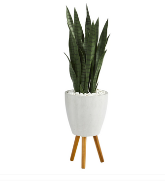 4' Sansevieria Artificial Plant in White Planter with Stand - Low Maintenance, Life-Like & Vibrant Silk Plants For Busy People.