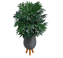 3' Artificial Bamboo Palm Plant in Gray Planter with Stand - Low Maintenance, Life-Like & Vibrant Silk Plants For Busy People.