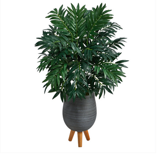 3' Artificial Bamboo Palm Plant in Gray Planter with Stand - Low Maintenance, Life-Like & Vibrant Silk Plants For Busy People.