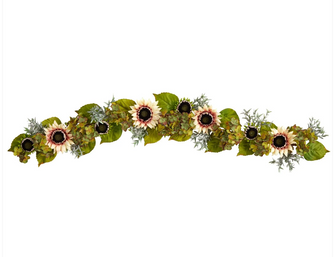 5' Artificial White Sunflower & Hydrangea Garland - Low Maintenance, Life-Like & Vibrant Silk Plants For Busy People.