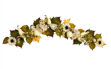 5' Artificial Sunflower, Hydrangea & White Pumpkin Autumn Garland - Low Maintenance, Life-Like & Vibrant Silk Plants For Busy People.