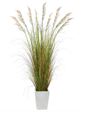74" Artificial Grass Plant in White Metal Planter - Low Maintenance, Life-Like & Vibrant Silk Plants For Busy People.