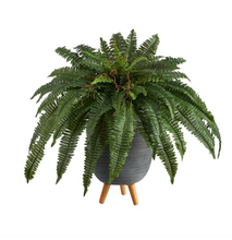 2.5' Artificial Boston Fern Plant in Grey Planter with Stand - Low Maintenance, Life-Like & Vibrant Silk Plants For Busy People.