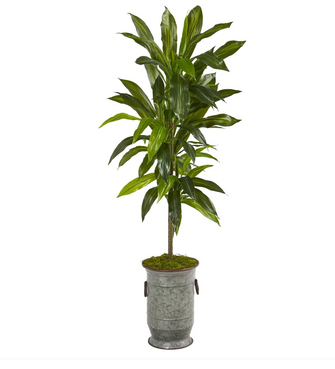 4' Artificial Dracaena Plant in Vintage Metal Planter (Real Touch) - Low Maintenance, Life-Like & Vibrant Silk Plants For Busy People.