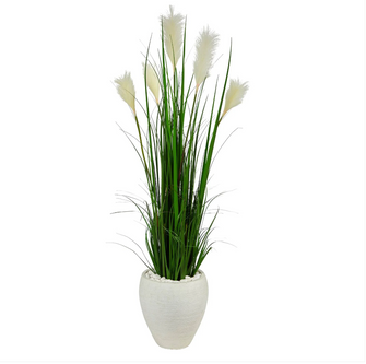 4.5' Wheat Plum Grass Artificial Plant in White Planter - Low Maintenance, Life-Like & Vibrant Silk Plants For Busy People.