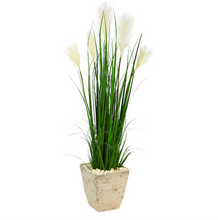 4.5' Wheat Plum Grass Artificial Plant in Country White Planter - Low Maintenance, Life-Like & Vibrant Silk Plants For Busy People.