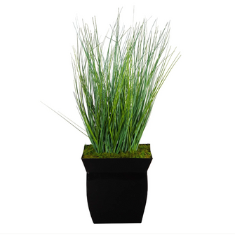 21" Artificial Onion Grass Plant in Black Metal Planter - Low Maintenance, Life-Like & Vibrant Silk Plants For Busy People.
