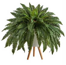 2.5' Boston Fern Artificial Plant in White Planter with Legs - Low Maintenance, Life-Like & Vibrant Silk Plants For Busy People.
