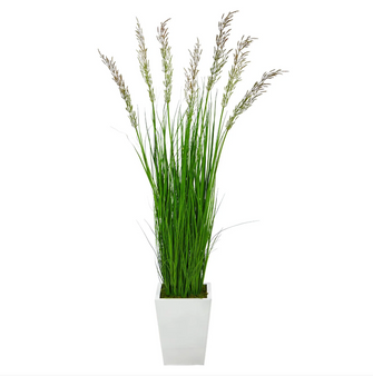 64" Artificial Wheat Grass Plant in White Metal Planter - Low Maintenance, Life-Like & Vibrant Silk Plants For Busy People.