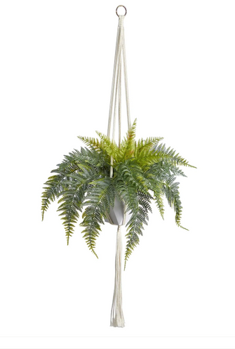 25" Artificial Fern Hanging Plant in Decorative Basket - Low Maintenance, Life-Like & Vibrant Silk Plants For Busy People.