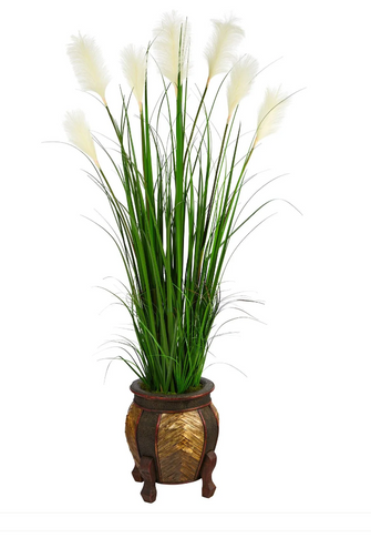 63" Artificial Wheat Plum Grass w/Planter - Low Maintenance, Life-Like & Vibrant Silk Plants For Busy People.