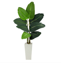 4.5' Artificial Travelers Palm Tree in White Planter - Low Maintenance, Life-Like & Vibrant Silk Trees For Busy People.