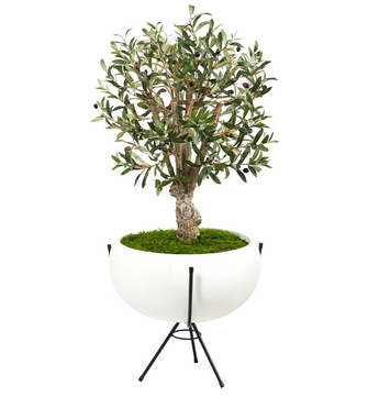 3' Olive Artificial Tree in White Planter with Metal Stand - Low Maintenance, Life-Like & Vibrant Silk Trees For Busy People.