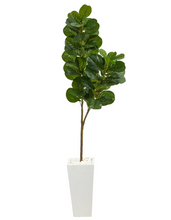 6' Artificial Fiddle leaf Fig Tree in Tall White Planter - Low Maintenance, Life-Like & Vibrant Silk Trees For Busy People.