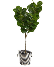 6' Artificial Fiddle Leaf Fig Tree in Handmade Black and White Natural Jute and Cotton Planter - Low Maintenance, Life-Like & Vibrant Silk Trees For Busy People.