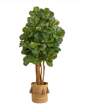 5' Artificial Fiddle Leaf Fig Tree in Handmade Natural Jute Planter with Tassels - Low Maintenance, Life-Like & Vibrant Silk Trees For Busy People.