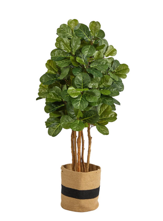 5' Artificial Fiddle Leaf Fig Tree in Handmade Natural Cotton Planter - Low Maintenance, Life-Like & Vibrant Silk Trees For Busy People.