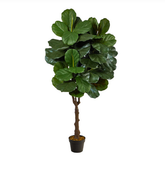 4.5' Artificial Fiddle Leaf Fig Tree (Indoor/Outdoor) - Low Maintenance, Life-Like & Vibrant Silk Trees For Busy People.