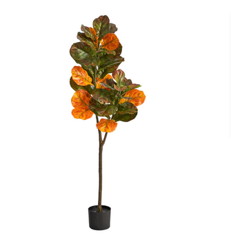 4.5' Artificial Autumn Fiddle Leaf Tree - Low Maintenance, Life-Like & Vibrant Silk Trees For Busy People.
