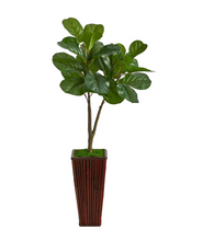 39" Artificial Fiddle Leaf Fig Tree in Bamboo Planter - Low Maintenance, Life-Like & Vibrant Silk Trees For Busy People.