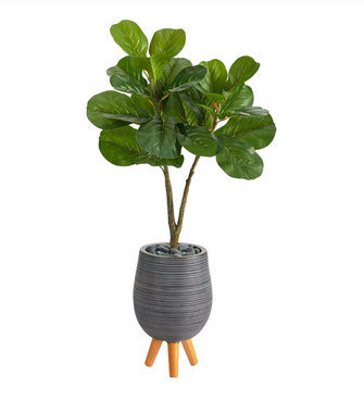 3.5' Artificial Fiddle Leaf Fig Tree in Gray Planter with Stand - Low Maintenance, Life-Like & Vibrant Silk Trees For Busy People.