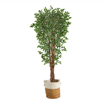 70" Artificial Variegated Ficus Tree in Handmade Natural Jute and Cotton Planter UV Resistant (Indoor/Outdoor) - Low Maintenance, Life-Like & Vibrant Silk Trees For Busy People.