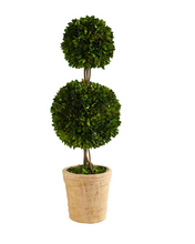 2.5' Artificial Preserved Boxwood Double Ball Topiary Tree in Decorative Planter - Low Maintenance, Life-Like & Vibrant Silk Trees For Busy People.