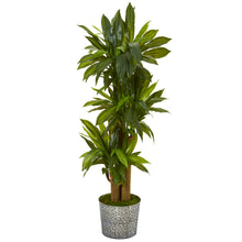 58" Artificial Corn Stalk Dracaena Plant in Embossed Tin Planter (Real Touch) - Low Maintenance, Life-Like & Vibrant Silk Plants For Busy People.